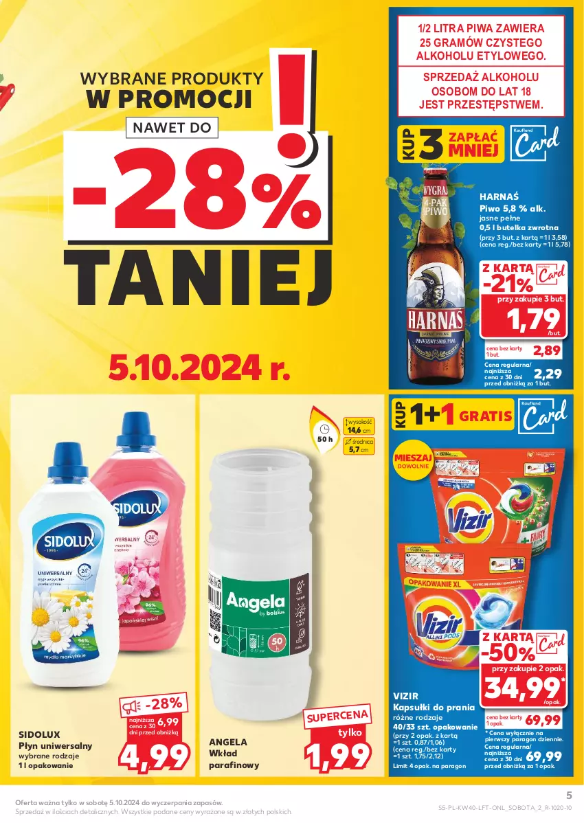 Gazetka promocyjna Kaufland - Gazetka tygodnia - ważna 03.10 do 09.10.2024 - strona 5 - produkty: Gra, Harnaś, Kapsułki do prania, Piwa, Piwo, Sidolux, Sok, Vizir