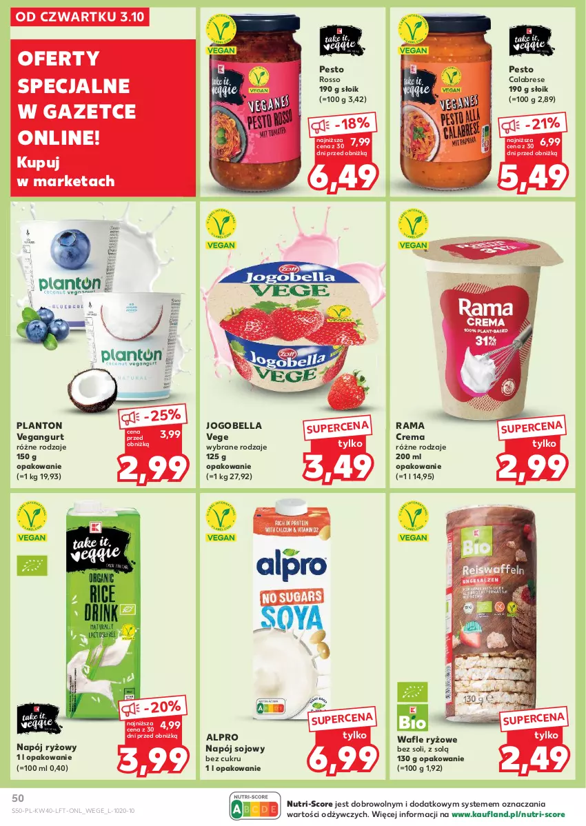 Gazetka promocyjna Kaufland - Gazetka tygodnia - ważna 03.10 do 09.10.2024 - strona 50 - produkty: Alpro, Bell, Bella, Jogobella, Napój, Pesto, Rama, Ryż, Vegangurt, Wafle