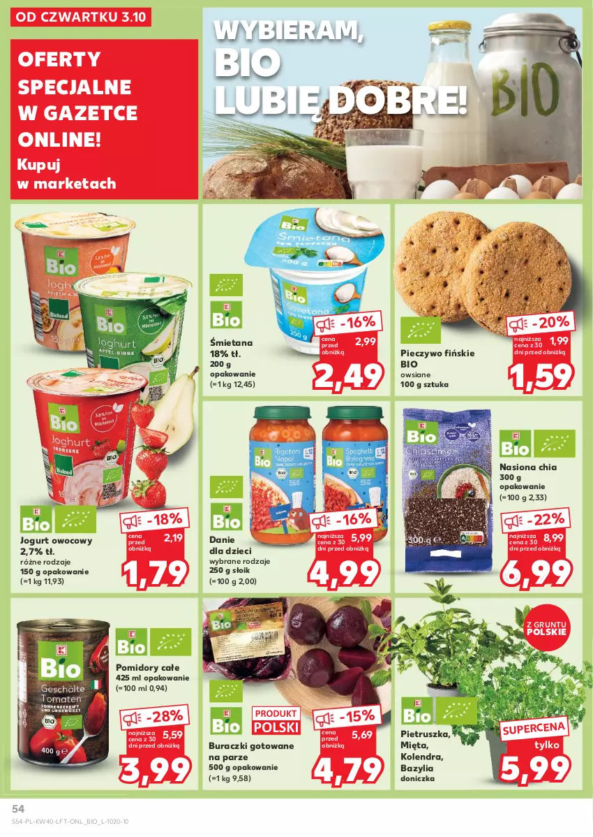 Gazetka promocyjna Kaufland - Gazetka tygodnia - ważna 03.10 do 09.10.2024 - strona 54 - produkty: Bazyl, Bazylia, Buraczki, Chia, Danie dla dzieci, Dzieci, Grunt, Jogurt, Jogurt owocowy, Kolendra, Mięta, Piec, Pieczywo, Pietruszka, Pomidory