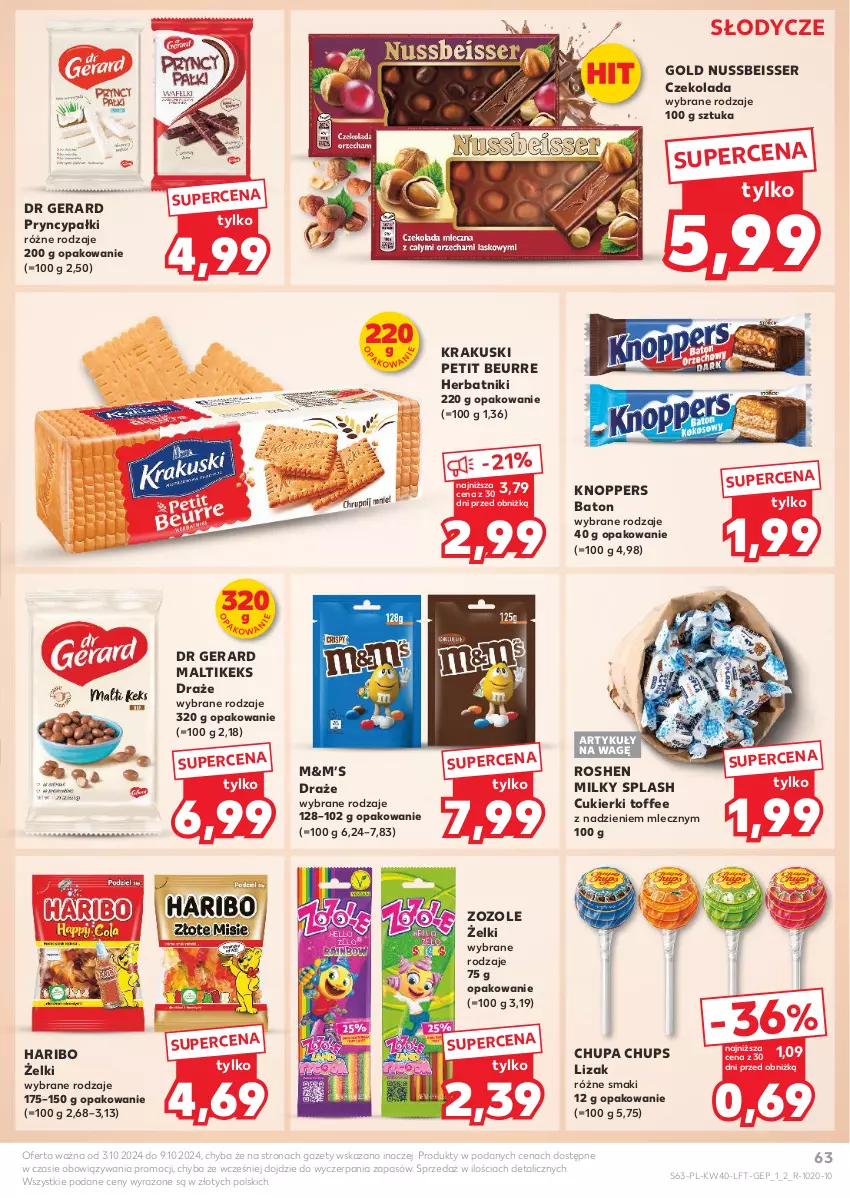 Gazetka promocyjna Kaufland - Gazetka tygodnia - ważna 03.10 do 09.10.2024 - strona 63 - produkty: Baton, Chupa Chups, Cukier, Cukierki, Czekolada, Dr Gerard, Haribo, Herbatniki, Knoppers, Krakus, Krakuski, Ser