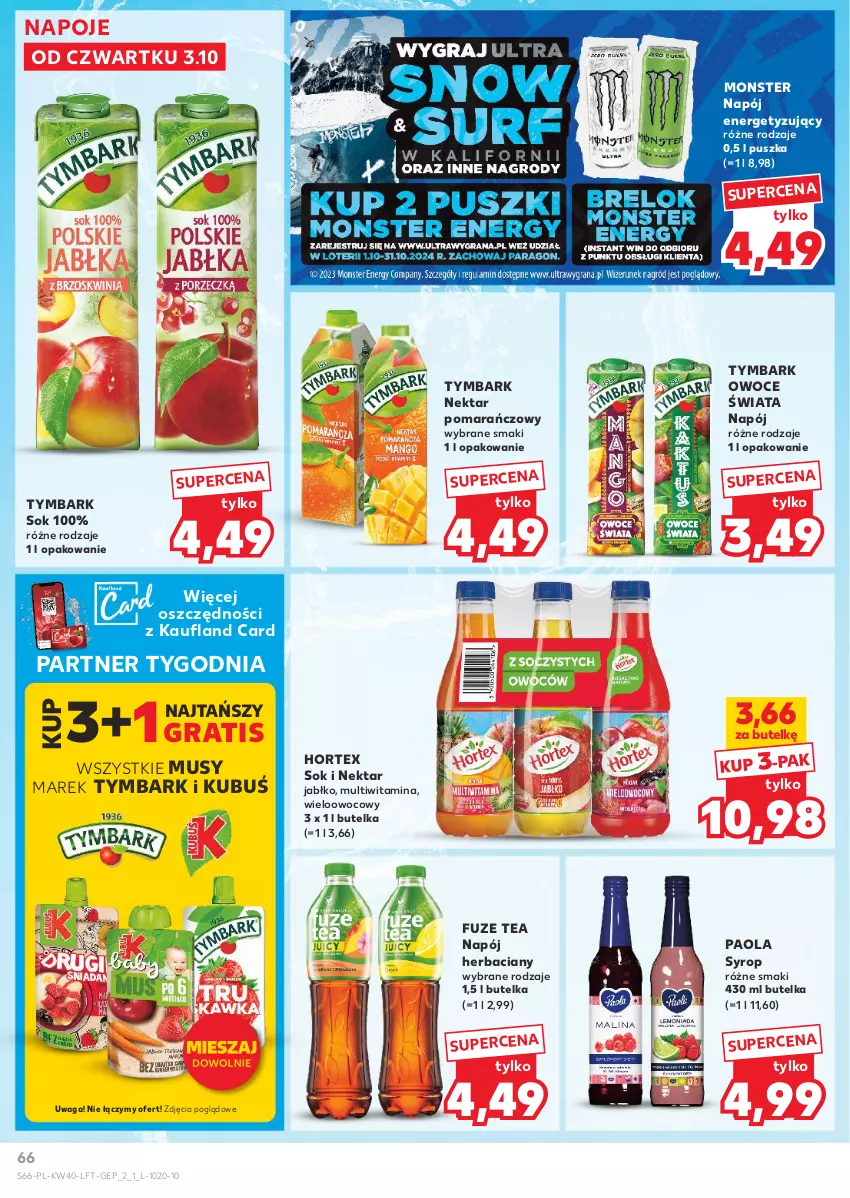 Gazetka promocyjna Kaufland - Gazetka tygodnia - ważna 03.10 do 09.10.2024 - strona 66 - produkty: Gra, Hortex, Kubuś, Mus, Napój, Napoje, Nektar, Owoce, Paola, Sok, Syrop, Tymbark, Waga