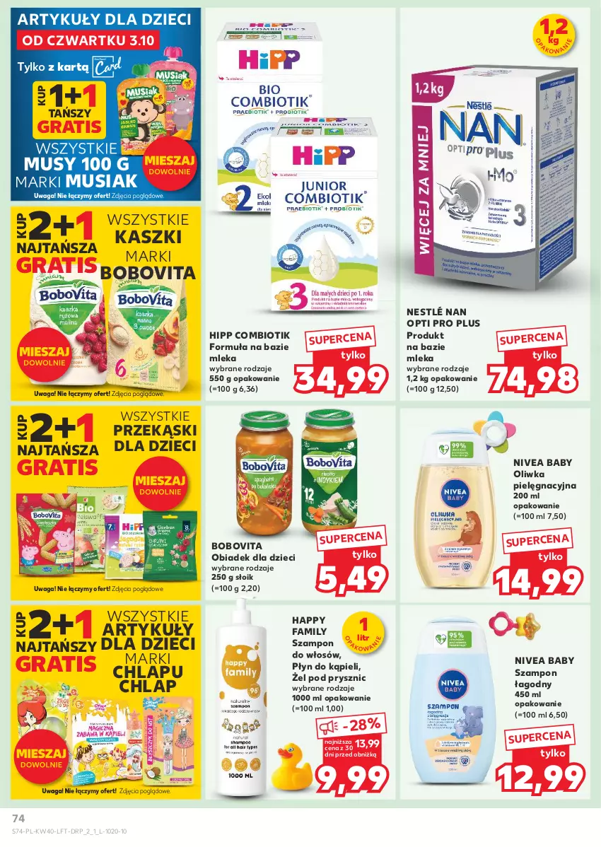 Gazetka promocyjna Kaufland - Gazetka tygodnia - ważna 03.10 do 09.10.2024 - strona 74 - produkty: Baby O, BoboVita, Dzieci, Fa, Gra, HiPP, Mus, Nestlé, Nivea, Nivea Baby, Płyn do kąpieli, Szampon, Waga