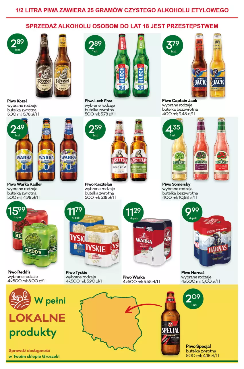 Gazetka promocyjna Groszek - ważna 12.05 do 24.05.2022 - strona 11 - produkty: Captain Jack, Gin, Gra, Groszek, Harnaś, Kasztelan, Kozel, Piwa, Piwo, Radler, Redd's, Somersby, Tyskie, Warka