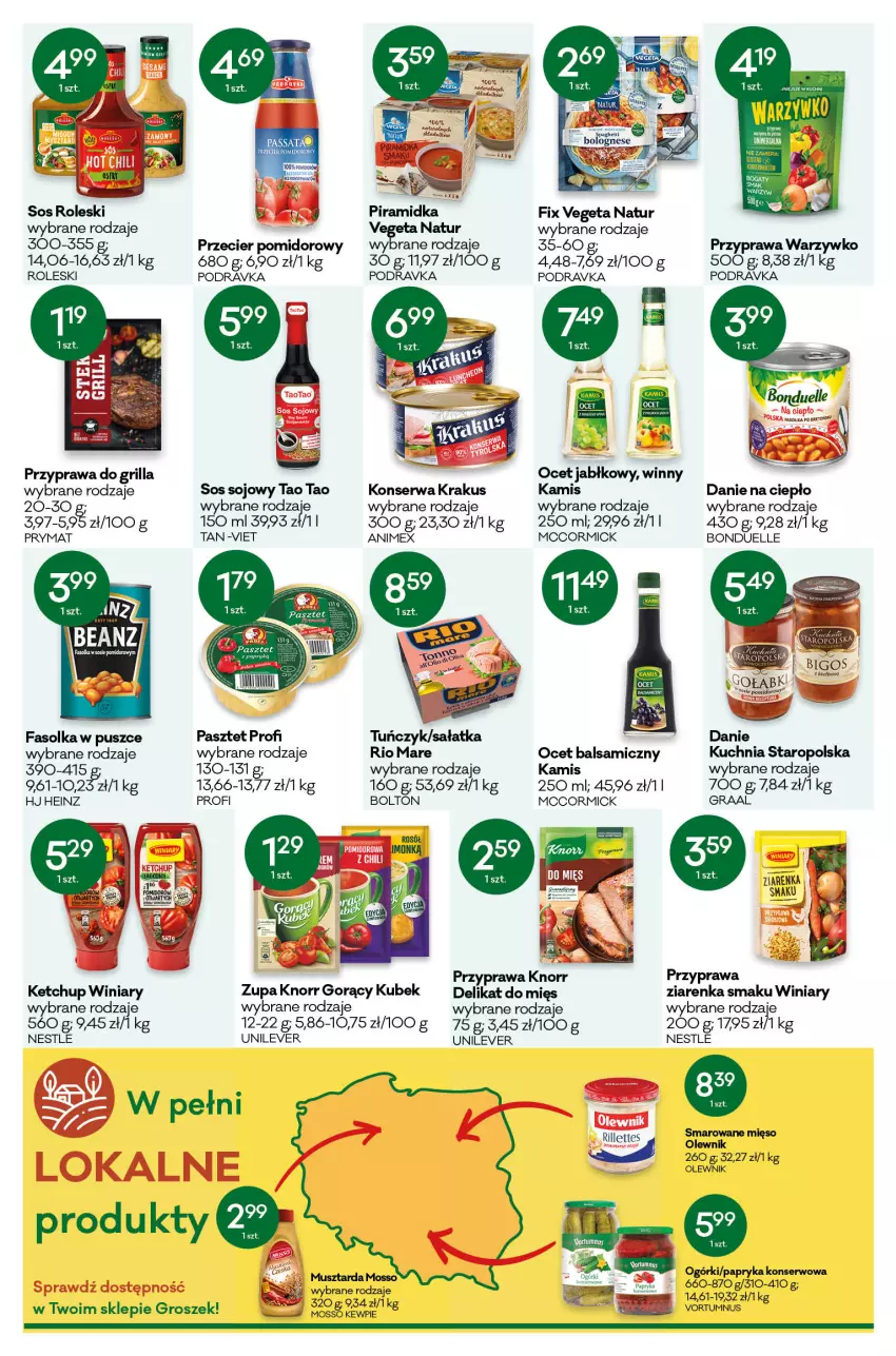 Gazetka promocyjna Groszek - ważna 12.05 do 24.05.2022 - strona 6 - produkty: Bonduelle, Fa, Gra, Graal, Grill, Groszek, Heinz, Kamis, Ketchup, Knorr, Krakus, Kubek, Kuchnia, Kuchnia Staropolska, Mięso, Ocet, Ocet balsamiczny, Olewnik, Papryka, Pasztet, Podravka, Prymat, Rio Mare, Sałat, Sałatka, Ser, Sos, Sos sojowy, Tuńczyk, Vegeta, Vegeta Natur, Winiary, Zupa