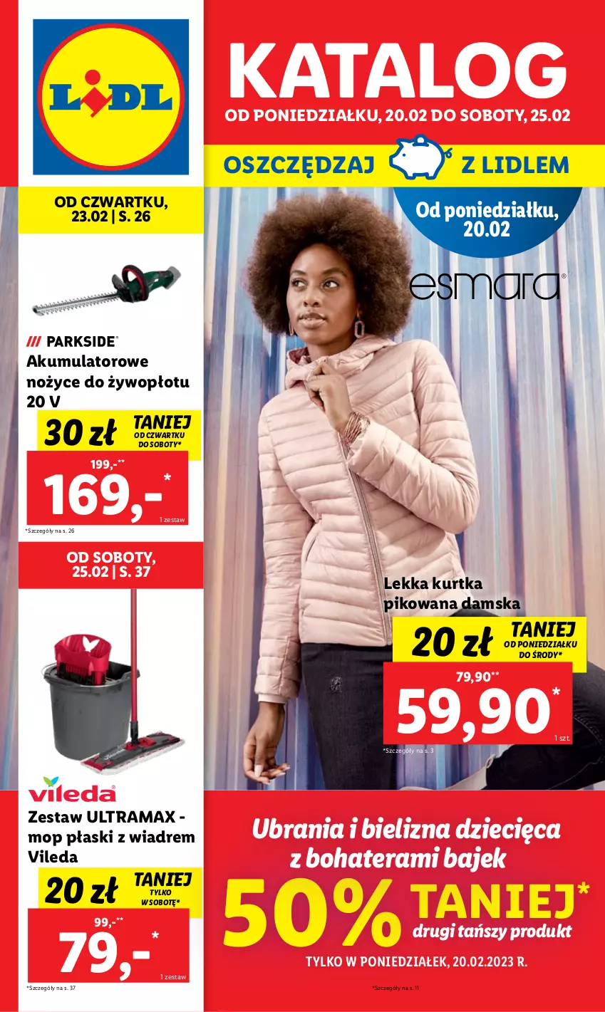 Gazetka promocyjna Lidl - GAZETKA - ważna 20.02 do 25.02.2023 - strona 1 - produkty: Akumulator, Bielizna, Dzieci, Kurtka, Mop, Noż, Nożyce, Rama, Tera, Ubrania, Vileda