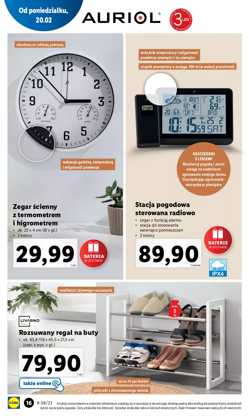 Gazetka promocyjna Lidl - GAZETKA - ważna 20.02 do 25.02.2023 - strona 18 - produkty: Bateria, Buty, Czujnik zewnętrzny, LG, Monitor, Ogrzewanie, Regał, Stacja pogodowa, Termometr, Zegar