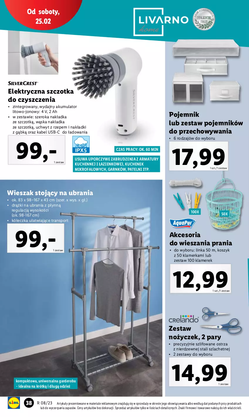 Gazetka promocyjna Lidl - GAZETKA - ważna 20.02 do 25.02.2023 - strona 44 - produkty: Akumulator, Fa, Inka, Kabel USB, Kosz, Noż, Pojemnik, Por, Sok, Sport, Szczotka, Tran, Ubrania, Wieszak