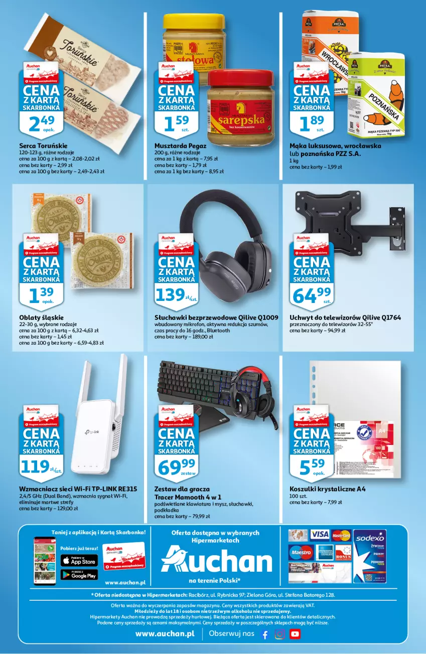 Gazetka promocyjna Auchan - Skarbonka #36 - ważna 09.09 do 15.09.2021 - strona 4 - produkty: Acer, Gra, Klawiatura, Kosz, Mąka, Mąka luksusowa, Mikrofon, Mus, Musztarda, Mysz, Podkład, Podkładka, Ser, Słuchawki, Słuchawki bezprzewodowe, Telewizor, TP-Link