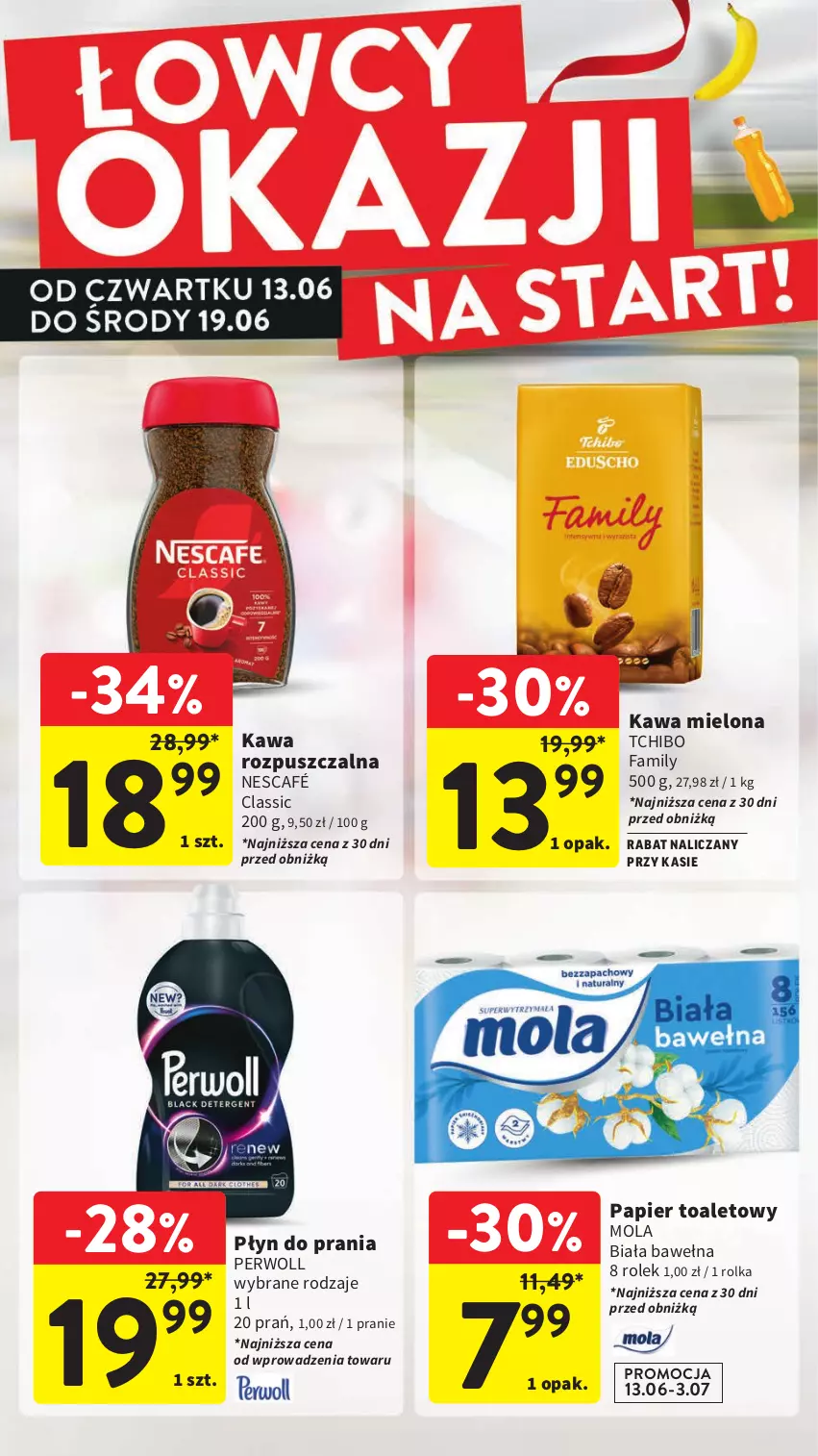 Gazetka promocyjna Intermarche - Gazetka Intermarche - ważna 13.06 do 19.06.2024 - strona 12 - produkty: Fa, Kawa, Kawa mielona, Mola, Nescafé, Papier, Papier toaletowy, Perwoll, Płyn do prania, Tchibo, Tchibo Family, Wełna