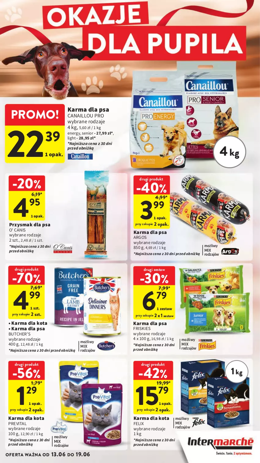 Gazetka promocyjna Intermarche - Gazetka Intermarche - ważna 13.06 do 19.06.2024 - strona 13 - produkty: Butcher's, Canaillou, Felix, Friskies, Przysmak dla psa