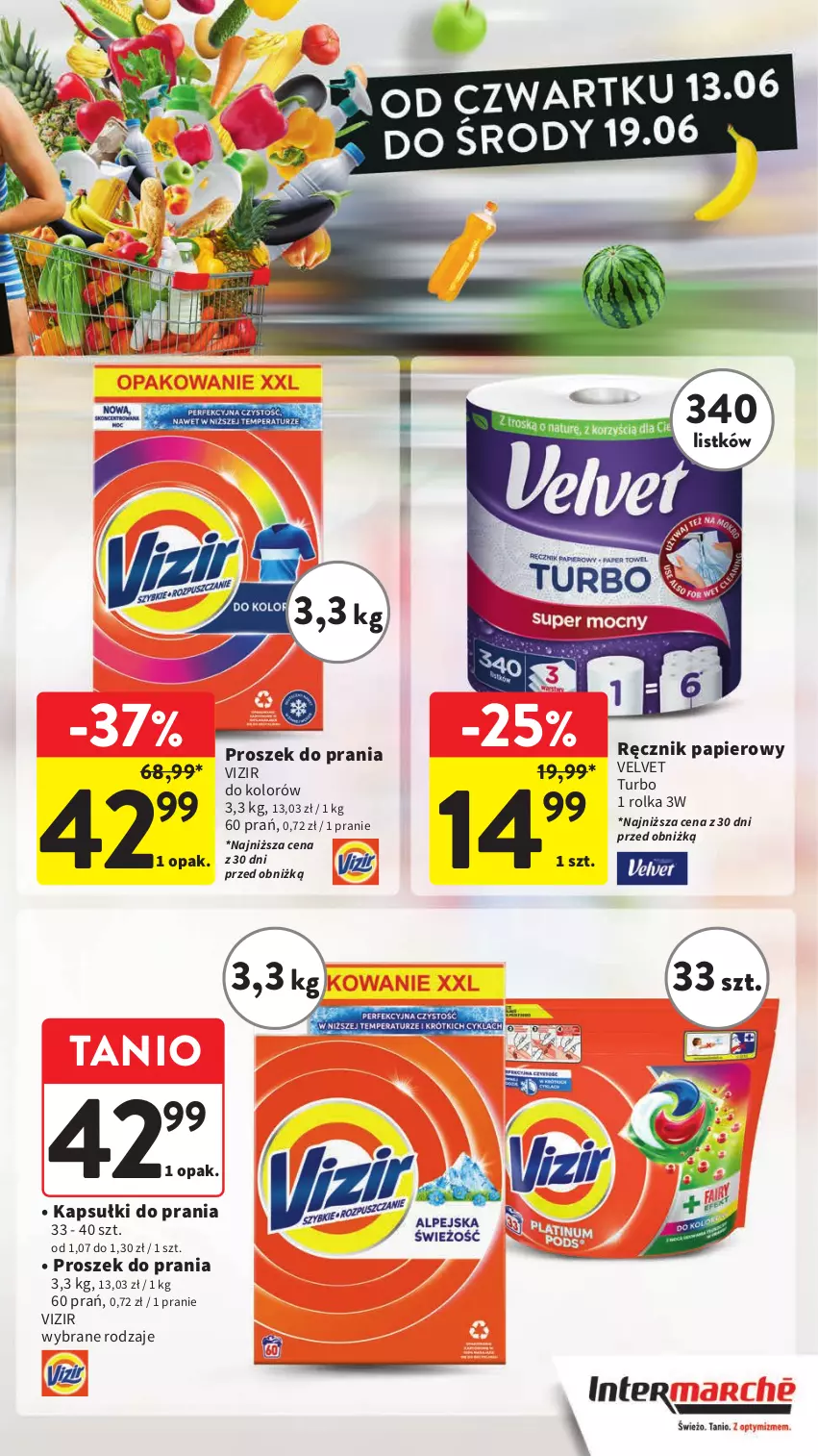 Gazetka promocyjna Intermarche - Gazetka Intermarche - ważna 13.06 do 19.06.2024 - strona 15 - produkty: Kapsułki do prania, Papier, Proszek do prania, Ręcznik, Velvet, Vizir