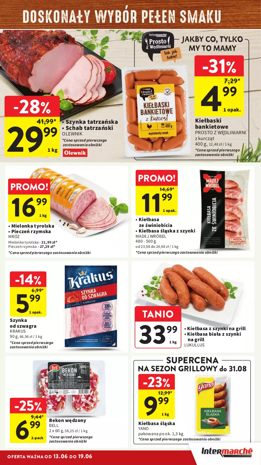 Gazetka promocyjna Intermarche - Gazetka Intermarche - ważna 13.06 do 19.06.2024 - strona 23 - produkty: Beko, Bell, BIC, Gra, Grill, Kiełbasa, Kiełbasa biała, Kiełbasa śląska, Krakus, Madej Wróbel, Mielonka tyrolska, Olewnik, Piec, Pieczeń rzymska, Szynka