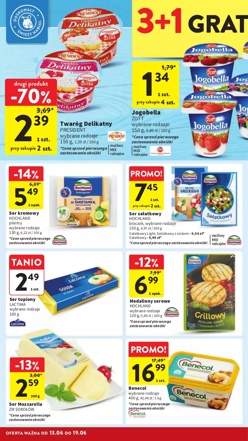 Gazetka promocyjna Intermarche - Gazetka Intermarche - ważna 13.06 do 19.06.2024 - strona 26 - produkty: Bell, Bella, Benecol, Gra, Hochland, Jogobella, Lion, Mozzarella, Sałat, Ser, Ser topiony, Sok, Sokołów, Top, Twaróg, Twaróg delikatny, Zott