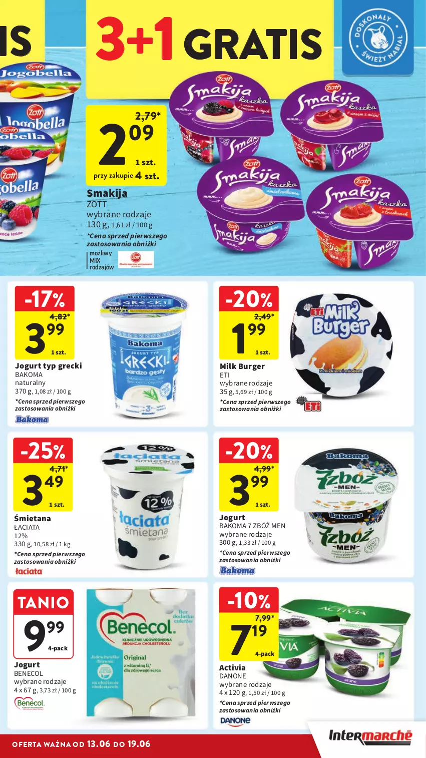 Gazetka promocyjna Intermarche - Gazetka Intermarche - ważna 13.06 do 19.06.2024 - strona 27 - produkty: Activia, Bakoma, Benecol, Burger, Danone, Gra, Jogurt, Smakija, Zott