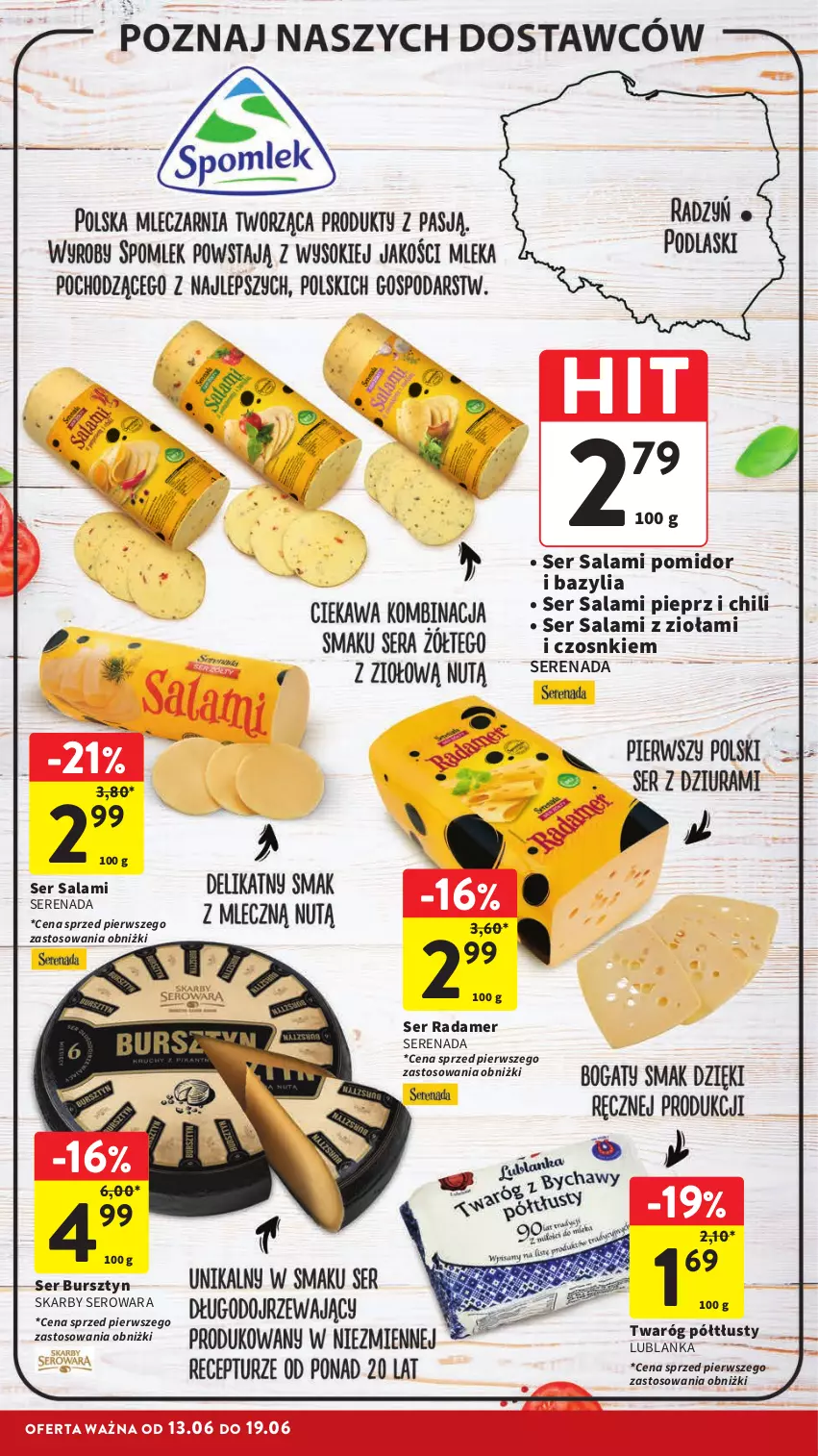 Gazetka promocyjna Intermarche - Gazetka Intermarche - ważna 13.06 do 19.06.2024 - strona 28 - produkty: Bazyl, Bazylia, Bursztyn, Pieprz, Radamer, Salami, Ser, Ser salami, Twaróg, Twaróg półtłusty