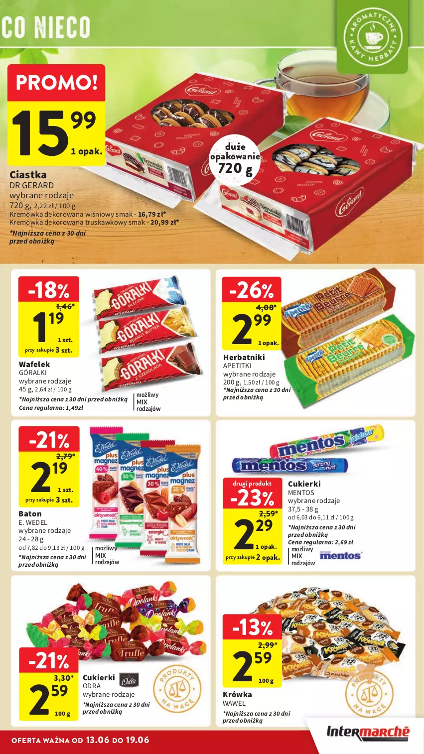 Gazetka promocyjna Intermarche - Gazetka Intermarche - ważna 13.06 do 19.06.2024 - strona 33 - produkty: Baton, Ciastka, Cukier, Cukierki, Dr Gerard, E. Wedel, Góralki, Herbatniki, Kremówka, Mentos, Wafelek, Wawel