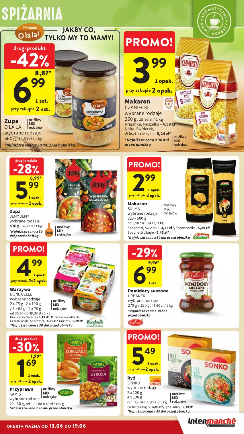 Gazetka promocyjna Intermarche - Gazetka Intermarche - ważna 13.06 do 19.06.2024 - strona 35 - produkty: Bonduelle, Buraczki, Dell, Fa, Fasola, Groszek, Kamis, Kukurydza, Makaron, Mus, Pomidory, Ryż, Ryż biały, Sonko, Spaghetti, Warzywa, Zupa