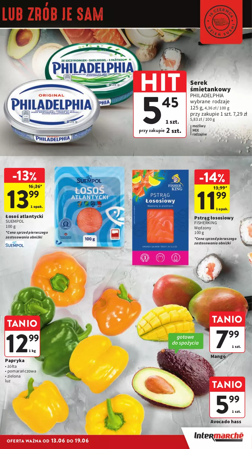 Gazetka promocyjna Intermarche - Gazetka Intermarche - ważna 13.06 do 19.06.2024 - strona 37 - produkty: Avocado, Mango, Papryka, Philadelphia, Pstrąg, Pstrąg łososiowy, Ser, Serek, Sos, Suempol