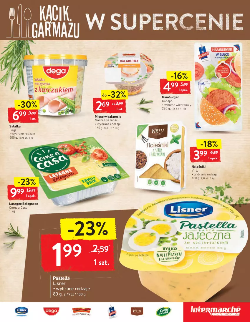 Gazetka promocyjna Intermarche - Maxi Okazje - ważna 26.01 do 01.02.2021 - strona 17 - produkty: Burger, Dega, Gala, Hamburger, Lasagne, Lasagne bolognese, Lisner, Mięso, Mięso w galarecie, Naleśniki, Pastella, Sałat, Sałatka, Virtu