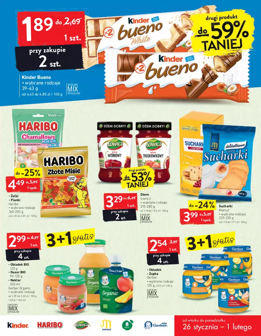 Gazetka promocyjna Intermarche - Maxi Okazje - ważna 26.01 do 01.02.2021 - strona 21 - produkty: Deser, Dżem, Gerber, Gra, Haribo, Kinder, Kinder Bueno, Nektar, Ser