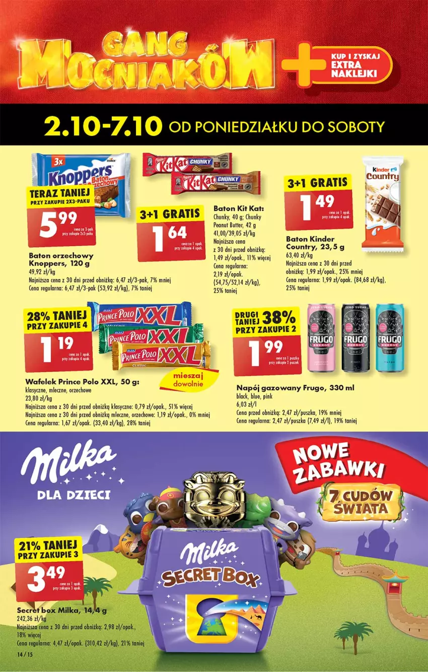 Gazetka promocyjna Biedronka - Od poniedzialku - ważna 02.10 do 07.10.2023 - strona 14 - produkty: Baton, Dzieci, Kinder, Kit Kat, Knoppers, Lack, Napój, Napój gazowany, Prince Polo, Salsa, Tera, Wafelek