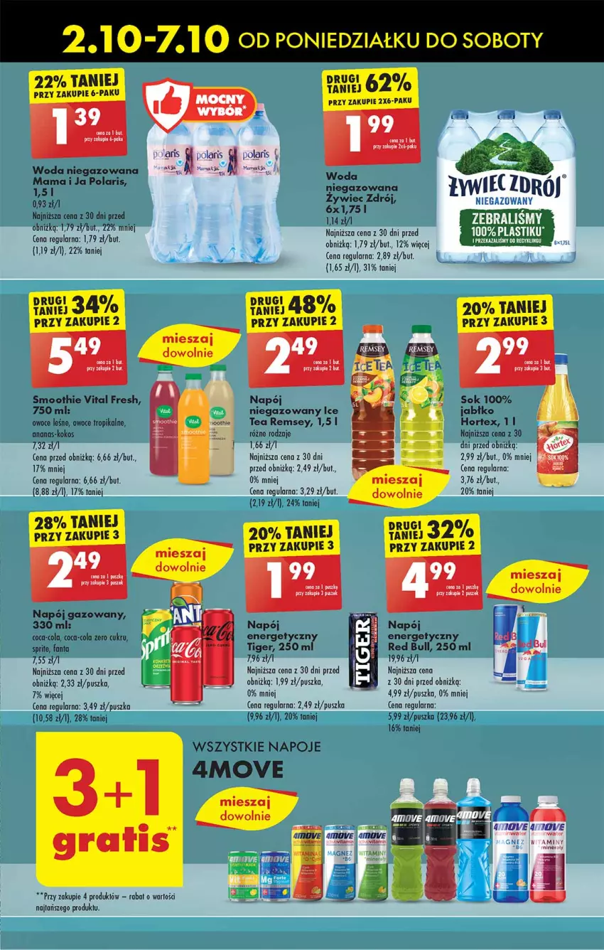 Gazetka promocyjna Biedronka - Od poniedzialku - ważna 02.10 do 07.10.2023 - strona 39 - produkty: Ananas, Coca-Cola, Fa, Fanta, Hortex, Ice tea, Kokos, Napój, Napój energetyczny, Napój gazowany, Napoje, Owoce, Red Bull, Smoothie, Sok, Sprite, Tiger, Woda, Woda niegazowana