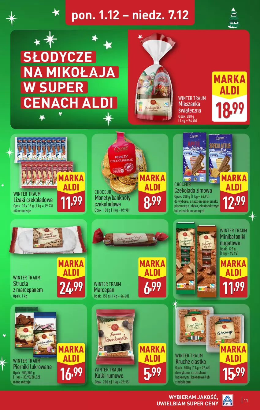 Gazetka promocyjna Aldi - Wykwintne smaki - ważna 04.12 do 07.12.2025 - strona 11 - produkty: Baton, Ciastka, Czekolada, Jabłka, Kokos, Lizaki, Lizaki czekoladowe, Piec, Piernik, Rum, Stek, Strucla, Strucla z marcepanem, Tonik