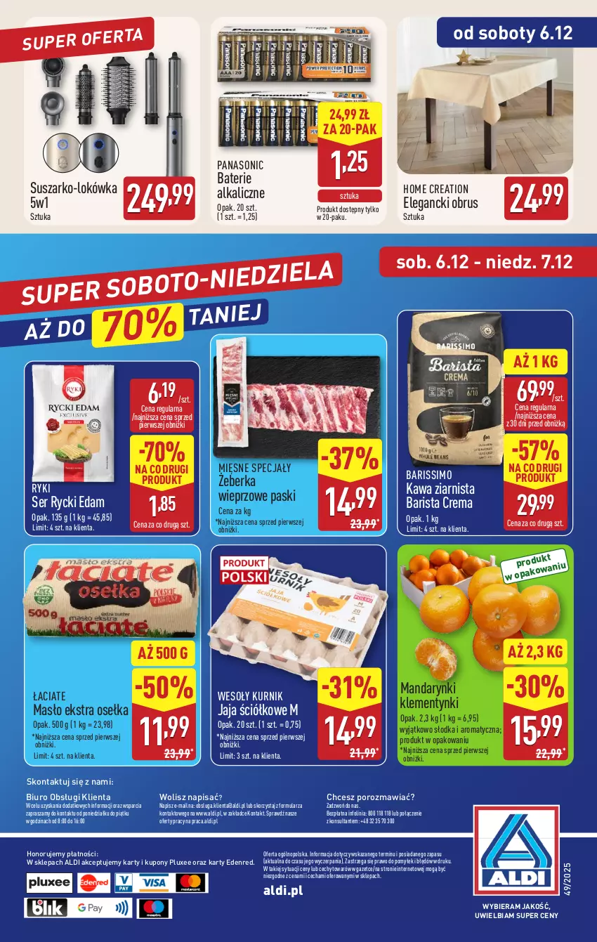 Gazetka promocyjna Aldi - Wykwintne smaki - ważna 04.12 do 07.12.2025 - strona 18 - produkty: Baterie alkaliczne, Biuro, Edam, Jaja, Kawa, Kawa ziarnista, Klementynki, Lokówka, Mandarynki, Masło, Mięsne specjały, O nas, Obrus, Panasonic, Por, Rycki Edam, Ser