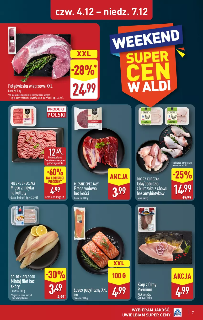 Gazetka promocyjna Aldi - Wykwintne smaki - ważna 04.12 do 07.12.2025 - strona 7 - produkty: Golden Seafood, Karp, Kotlet, Kurczak, Mięsne specjały, Mięso, Mięso z indyka, Mintaj, Polędwiczka wieprzowa, Pręga wołowa