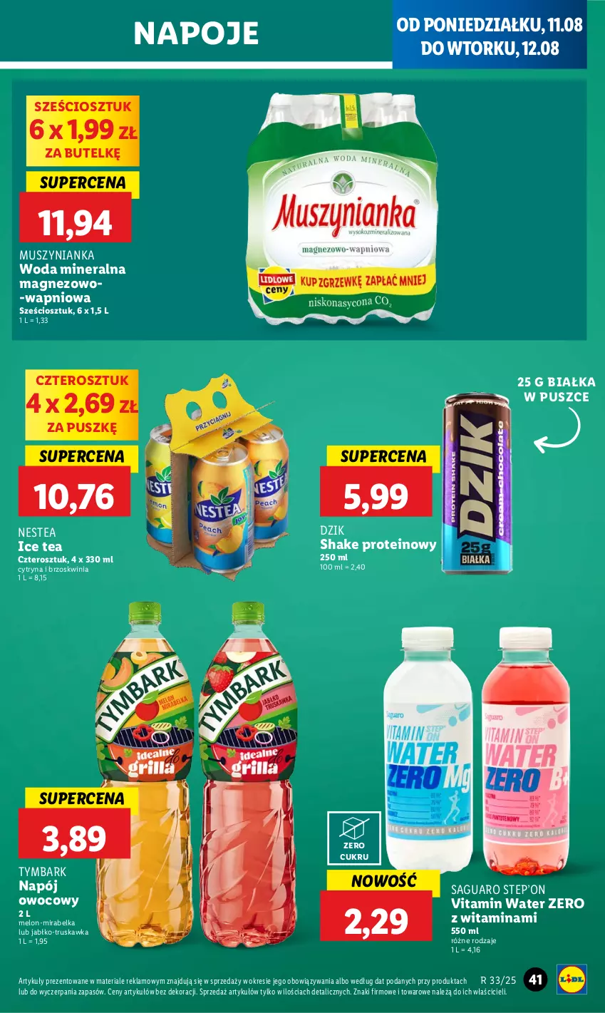 Gazetka promocyjna Lidl - GAZETKA - ważna 11.08 do 12.08.2025 - strona 43 - produkty: Ice tea, Magnez, Melon, Mus, Muszynianka, Napój, Napoje, Nestea, Tymbark, Woda, Woda mineralna