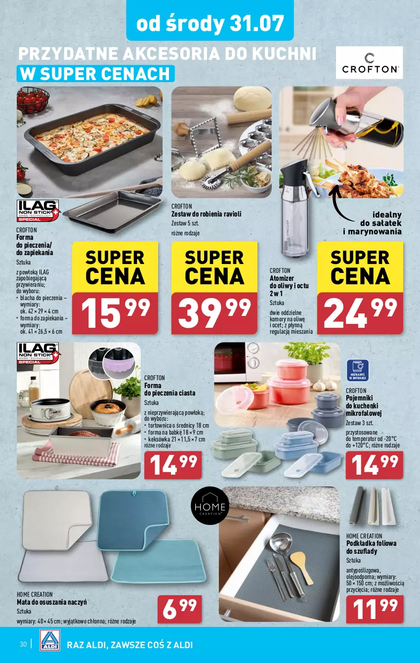 Gazetka promocyjna Aldi - Pełna oferta - ważna 29.07 do 03.08.2024 - strona 30 - produkty: Blacha do pieczenia, Fa, Forma do pieczenia, Keksówka, Kuchenki mikrofalowe, Ocet, Olej, Piec, Podkład, Podkładka, Pojemnik, Por, Sałat, Tortownica