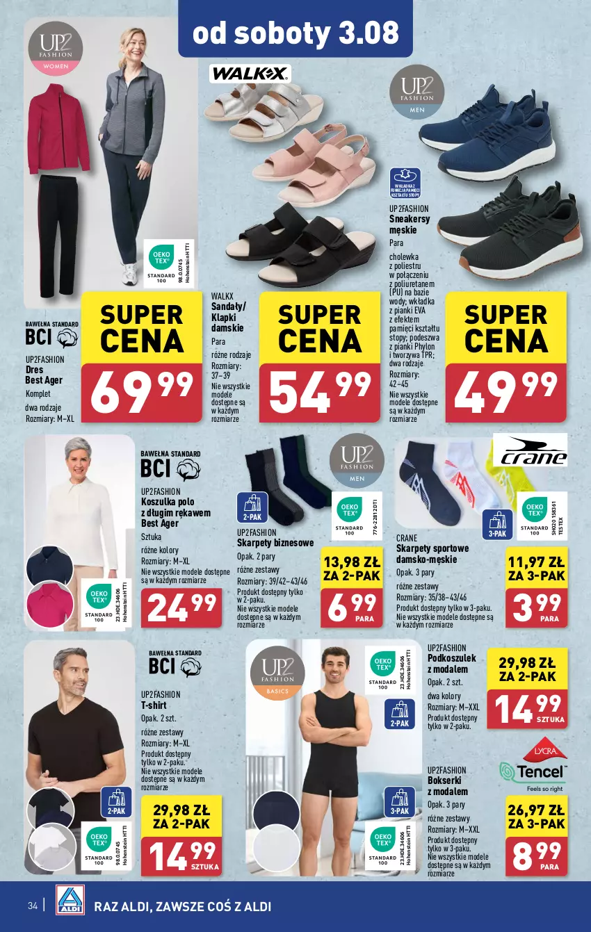 Gazetka promocyjna Aldi - Pełna oferta - ważna 29.07 do 03.08.2024 - strona 34 - produkty: Bokserki, Dres, Fa, Karp, Klapki, Kosz, Koszulka, Moda, Podkoszulek, Por, Sandał, Ser, Sneakersy, Sport, T-shirt, Top