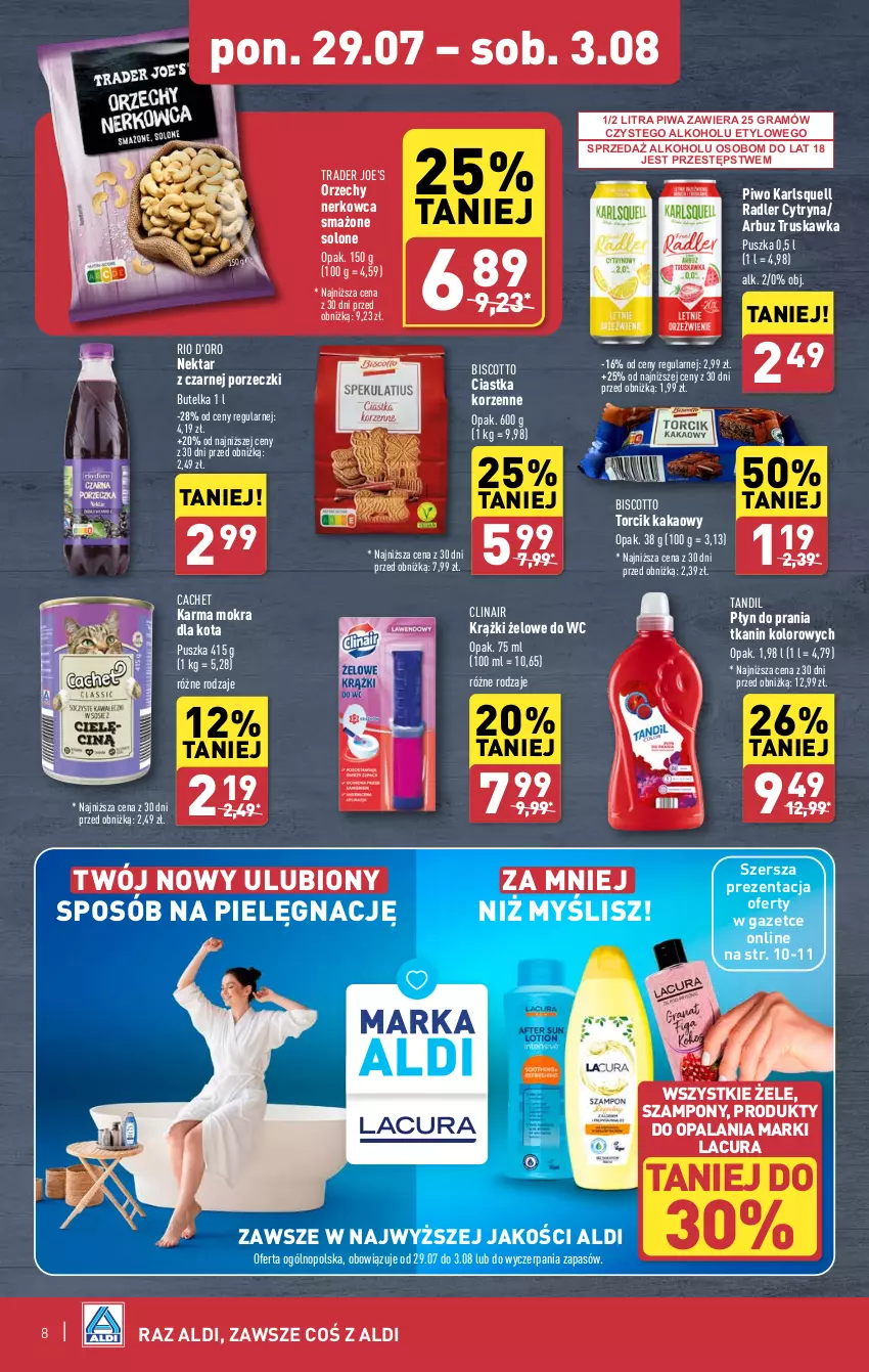 Gazetka promocyjna Aldi - Pełna oferta - ważna 29.07 do 03.08.2024 - strona 8 - produkty: Arbuz, Ciastka, Clin, Gra, Kakao, Karlsquell, Nektar, Piwa, Piwo, Płyn do prania, Por, Radler, Szampon