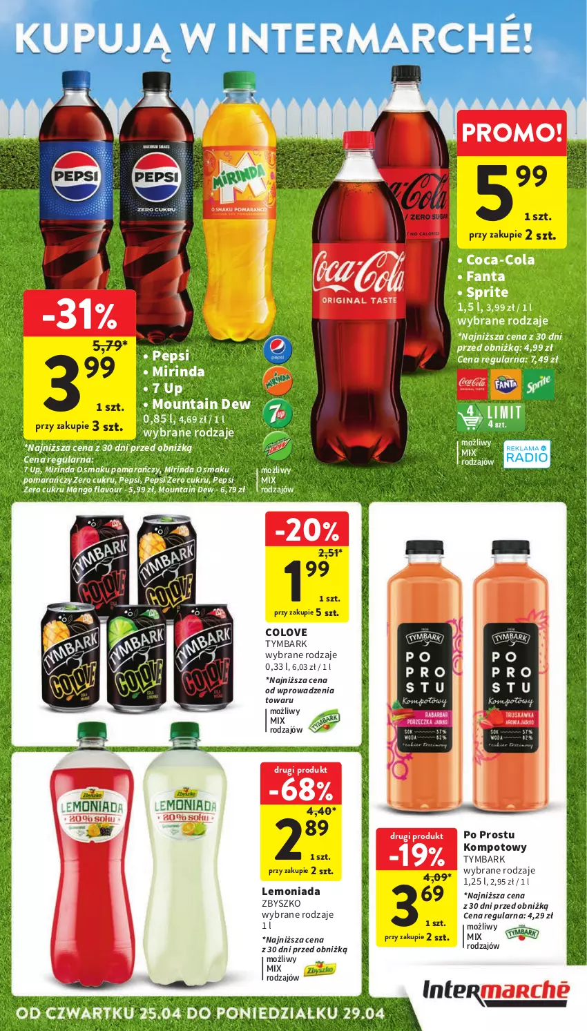 Gazetka promocyjna Intermarche - Gazetka Intermarche - ważna 25.04 do 29.04.2024 - strona 11 - produkty: Coca-Cola, Fa, Fanta, Lemoniada, Mango, Mirinda, Pepsi, Sprite, Tymbark