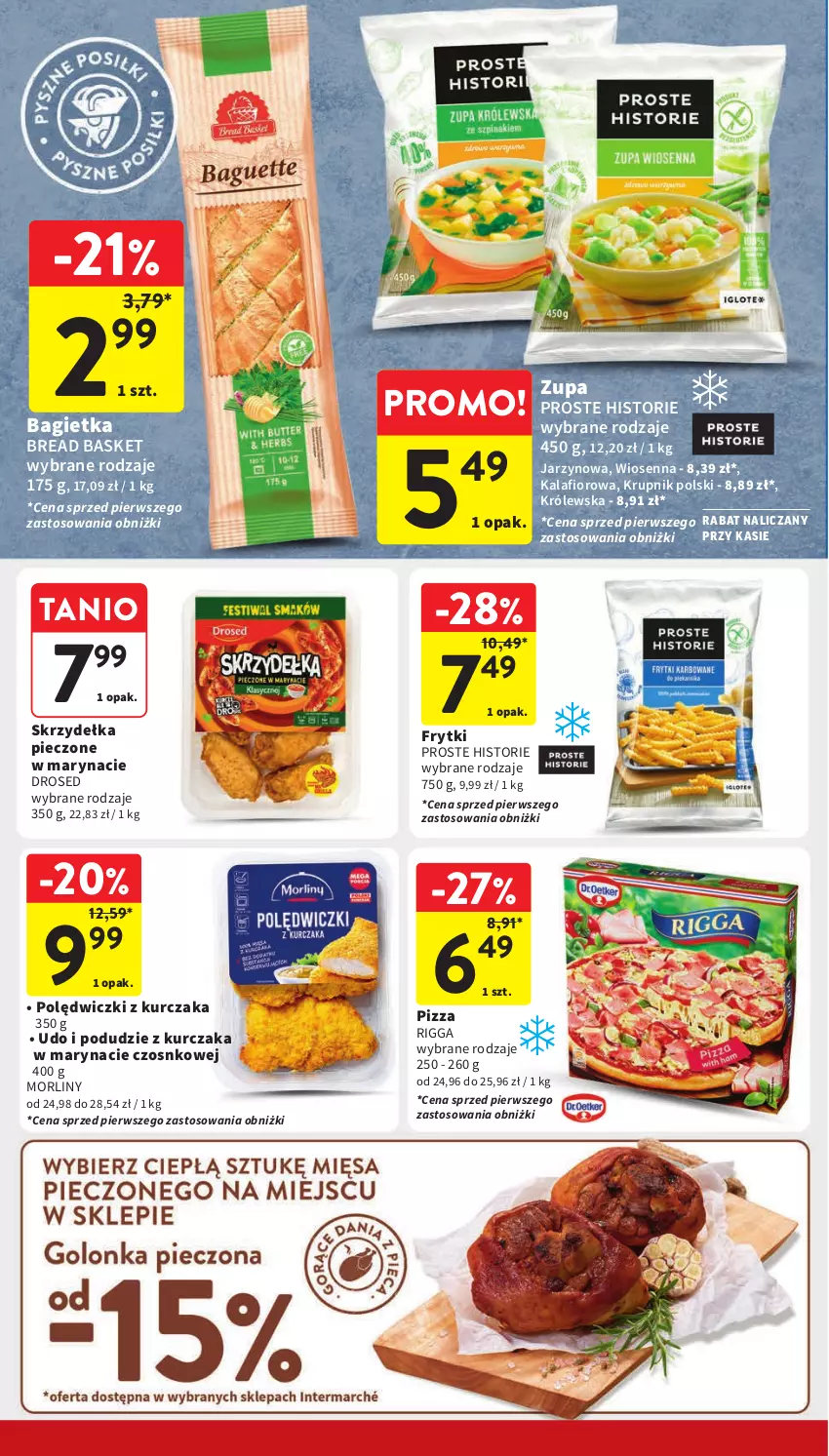 Gazetka promocyjna Intermarche - Gazetka Intermarche - ważna 25.04 do 29.04.2024 - strona 24 - produkty: Bagietka, Frytki, Kalafior, Krupnik, Kurczak, Morliny, Piec, Pizza, Podudzie z kurczaka, Polędwiczki z kurczaka, Skrzydełka pieczone, Zupa