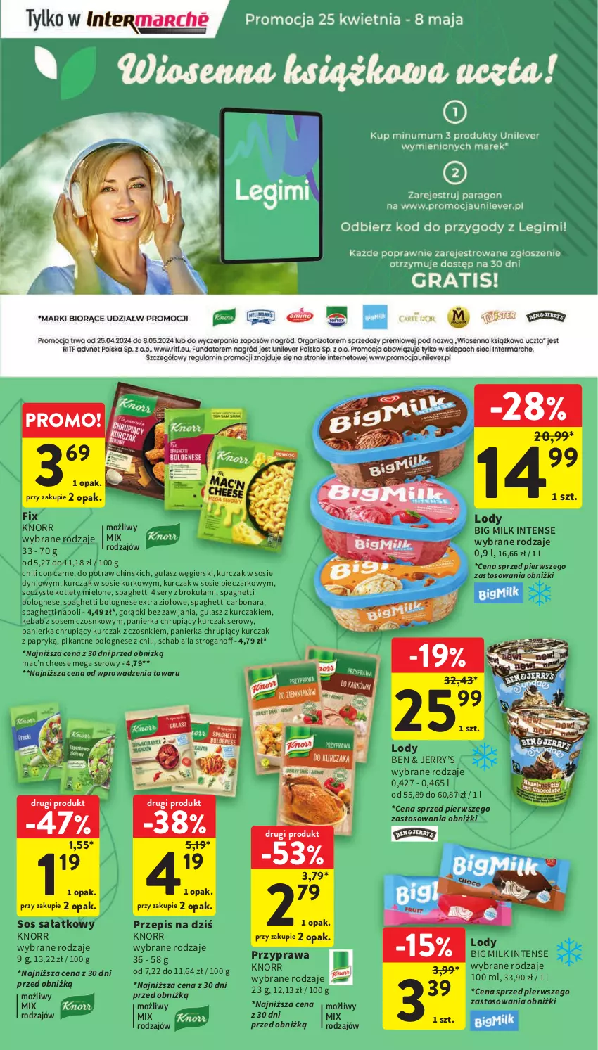 Gazetka promocyjna Intermarche - Gazetka Intermarche - ważna 25.04 do 29.04.2024 - strona 29 - produkty: Big Milk, Kebab, Knorr, Kotlet, Kurczak, Lody, Piec, Sałat, Ser, Sos, Spaghetti