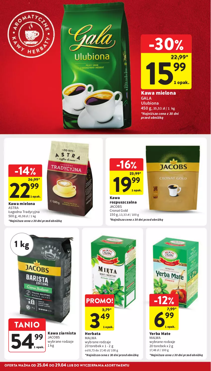 Gazetka promocyjna Intermarche - Gazetka Intermarche - ważna 25.04 do 29.04.2024 - strona 32 - produkty: Gala, Herbata, Jacobs, Kawa, Kawa mielona, Kawa rozpuszczalna, Kawa ziarnista