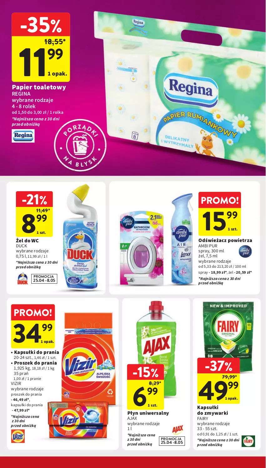 Gazetka promocyjna Intermarche - Gazetka Intermarche - ważna 25.04 do 29.04.2024 - strona 36 - produkty: Ajax, Ambi Pur, Duck, Fa, Fairy, Gin, Kapsułki do prania, Odświeżacz powietrza, Papier, Papier toaletowy, Proszek do prania, Pur, Vizir, Zmywarki