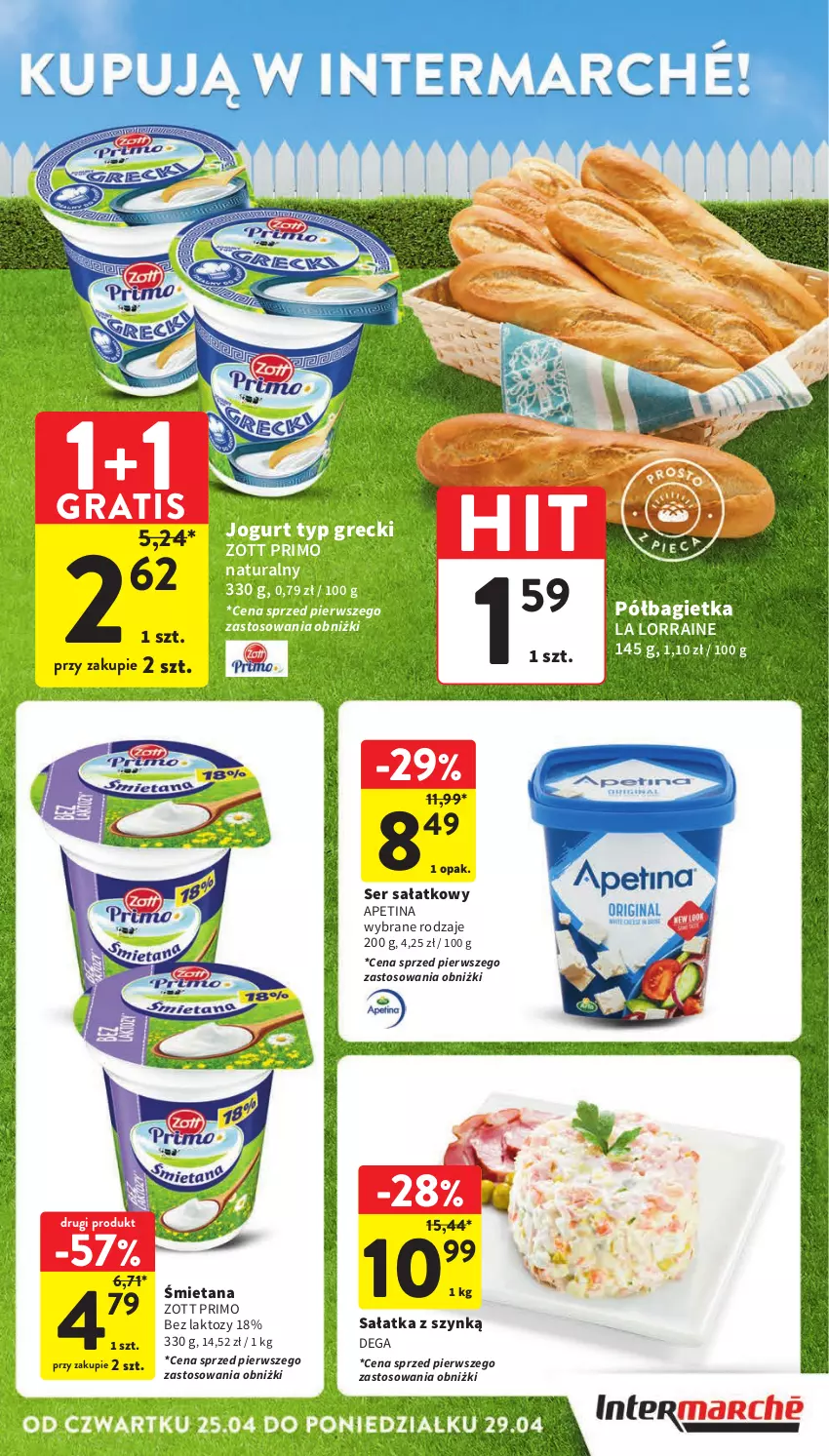 Gazetka promocyjna Intermarche - Gazetka Intermarche - ważna 25.04 do 29.04.2024 - strona 7 - produkty: Bagietka, Dega, Gra, Jogurt, Półbagietka, Sałat, Sałatka, Ser, Zott, Zott Primo