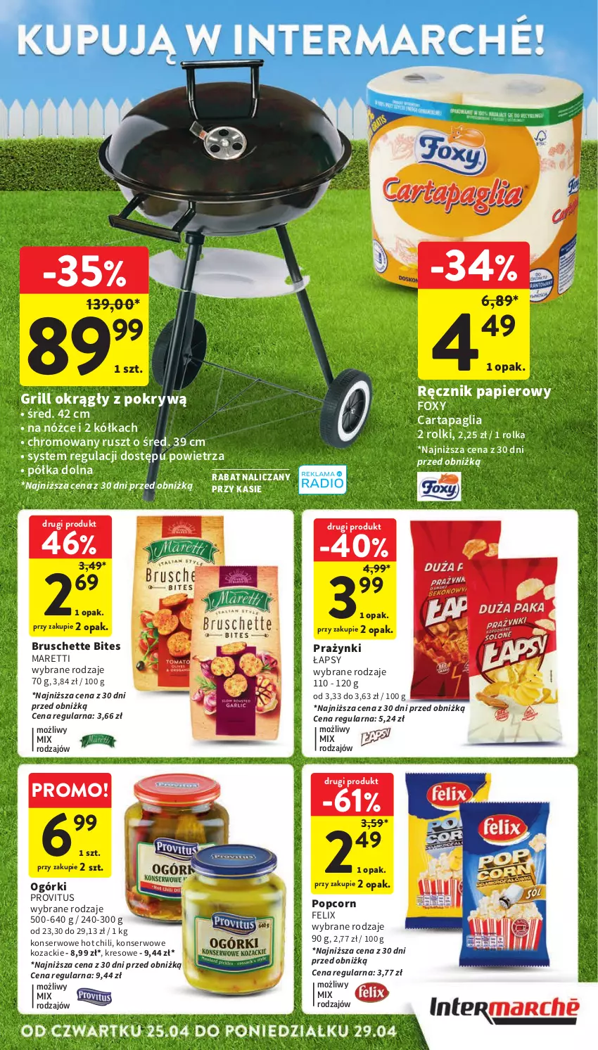 Gazetka promocyjna Intermarche - Gazetka Intermarche - ważna 25.04 do 29.04.2024 - strona 9 - produkty: Bruschette, Felix, Foxy, Grill, Papier, Półka, Popcorn, Ręcznik, Rolki, Ser