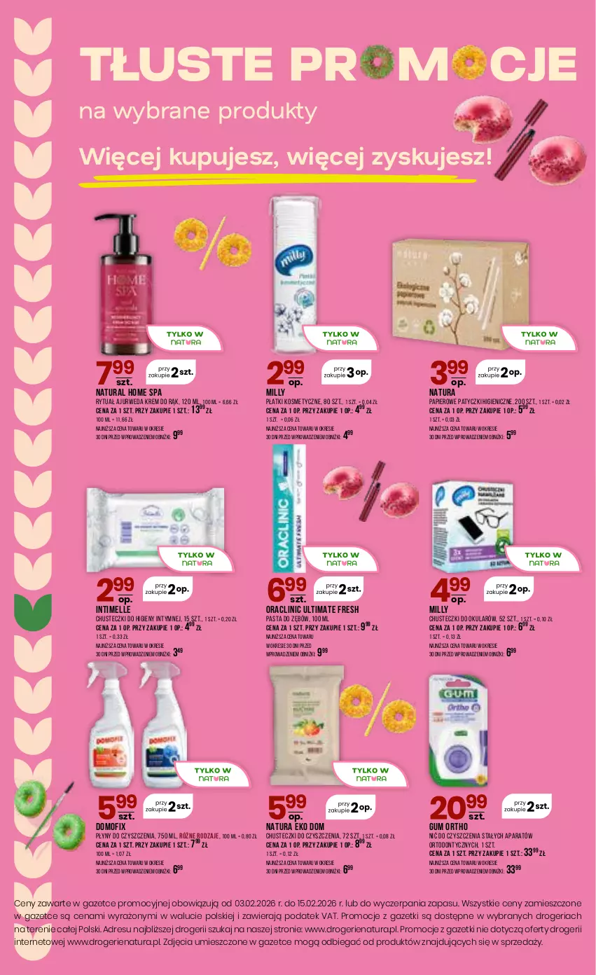 Gazetka promocyjna Drogerie Natura - Gazetka Drogerie Natura - ważna 03.02 do 15.02.2026 - strona 16 - produkty: Chusteczki, Chusteczki do czyszczenia, Chusteczki do higieny, Clin, Dres, JBL, Krem do rąk, Papier, Pasta do zębów, Płatki kosmetyczne