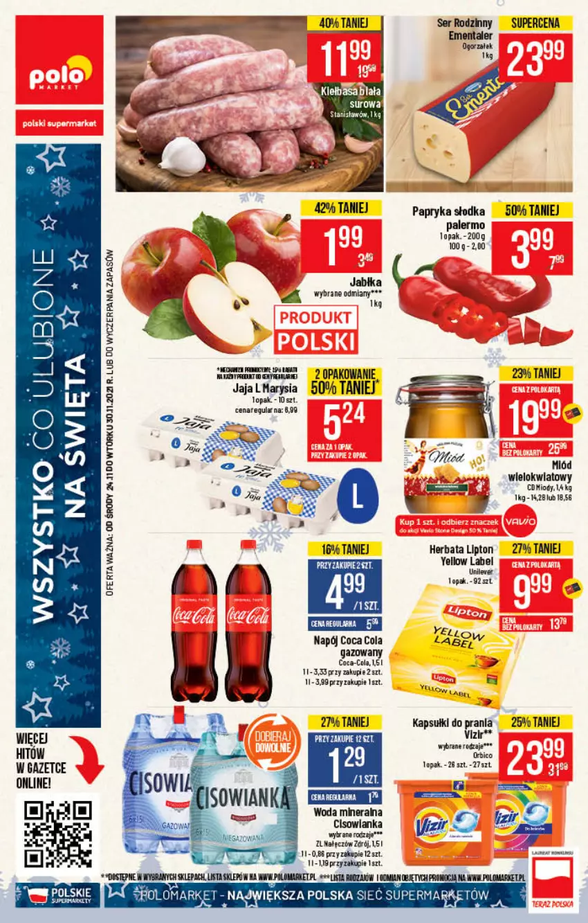 Gazetka promocyjna PoloMarket - Gazetka pomocyjna - ważna 24.11 do 30.11.2021 - strona 66 - produkty: Ba!, Ementaler, Herbata, Jaja, Kapsułki do prania, Lipton, Miód, Napój, Papryka, Papryka słodka, Ser, Vizir