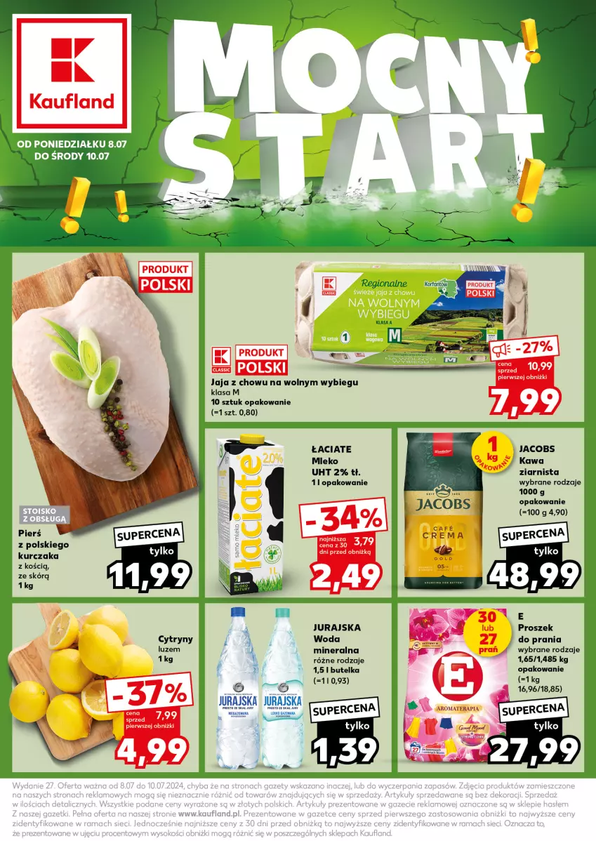 Gazetka promocyjna Kaufland - Kaufland - ważna 08.07 do 10.07.2024 - strona 1 - produkty: Jacobs, Jaja, Kawa, Kawa ziarnista, Kurczak, Mleko, Woda, Woda mineralna