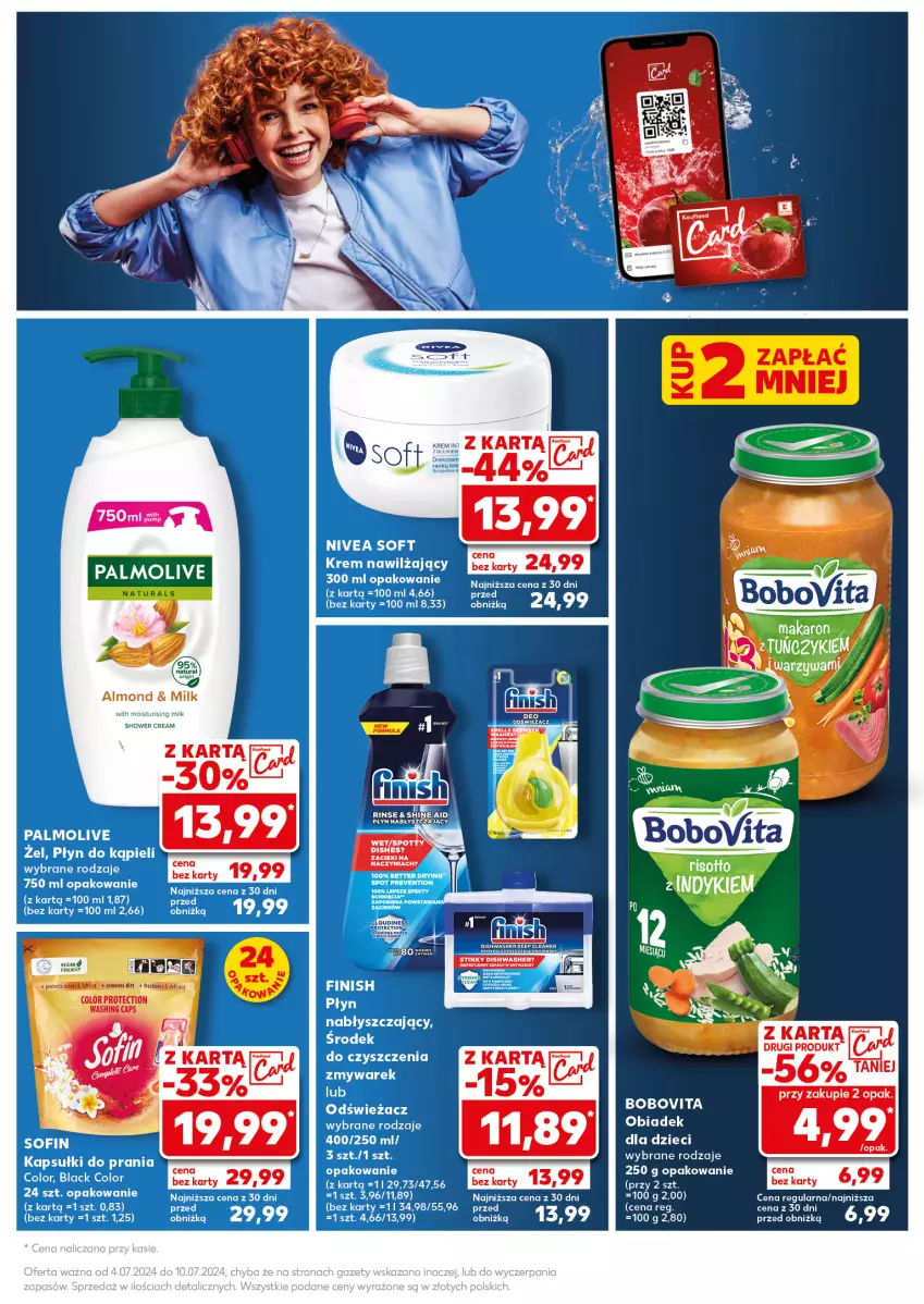 Gazetka promocyjna Kaufland - Kaufland - ważna 08.07 do 10.07.2024 - strona 7 - produkty: BoboVita, Fa, Finish, Kapsułki do prania, Krem nawilżający, Lack, Nivea, Palmolive, Płyn do kąpieli, Płyn nabłyszczający