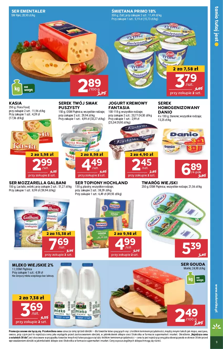 Gazetka promocyjna Stokrotka - Market - ważna 13.03 do 19.03.2025 - strona 9 - produkty: Danio, Ementaler, Fa, Fanta, Galbani, Gouda, Hochland, Jogurt, Kasia, Mięso, Mleko, Mozzarella, Owoce, Ser, Ser topiony, Serek, Serek homogenizowany, Top, Twaróg, Twój Smak, Warzywa