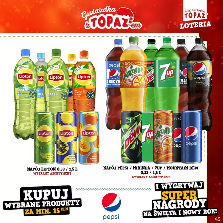 Gazetka promocyjna Topaz - Gazetka - ważna 21.11.2022 do 22.01.2023 - strona 43 - produkty: 7up, Gry, Mirinda, Napój, Pepsi