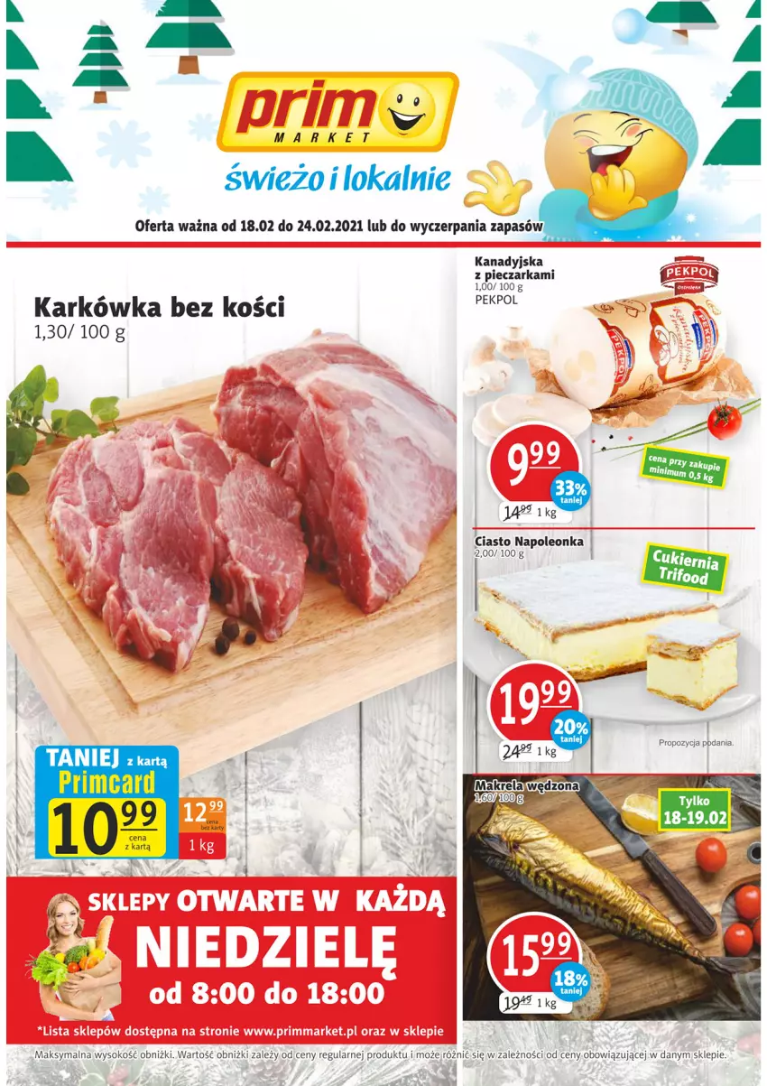 Gazetka promocyjna Prim Market - Gazetka - ważna 18.02 do 24.02.2021 - strona 1 - produkty: Cukier, Leon, Oleo, Piec, Pieczarka, Sok