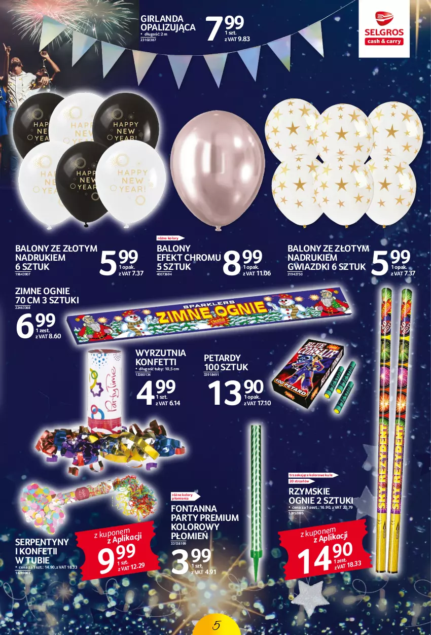 Gazetka promocyjna Selgros - Katalog Sylwester - ważna 15.12 do 26.12.2022 - strona 5 - produkty: Balony, Girlanda, Petardy, Rzymskie ognie, Ser, Strzałów, Wyrzutnia