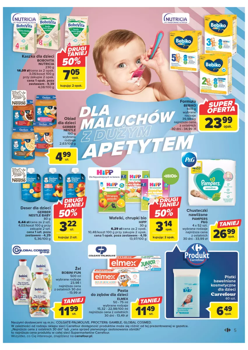 Gazetka promocyjna Carrefour - Gazetka Market - ważna 07.03 do 18.03.2023 - strona 7 - produkty: Bebiko, BoboVita, Chrupki, Chusteczki, Colgate, Deser, Dzieci, Elmex, Fa, Gerber, HiPP, Kaczka, Kosz, LG, Palmolive, Pampers, Ser, Tran