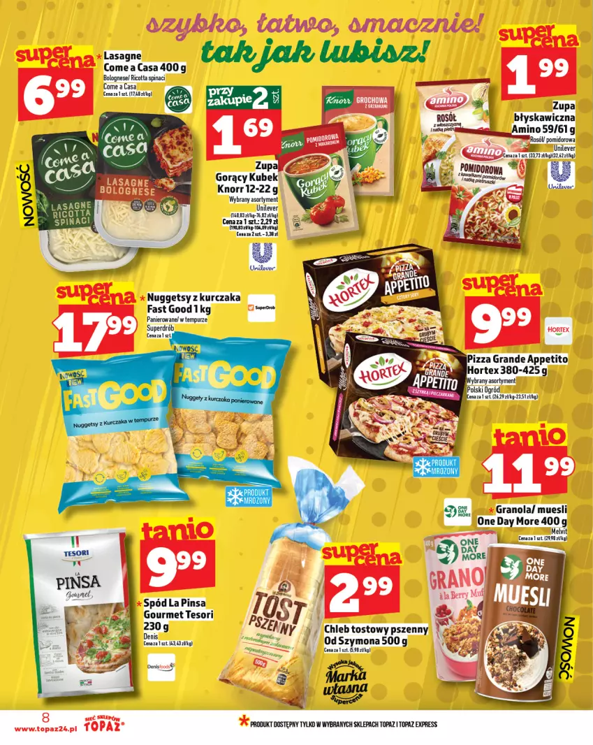Gazetka promocyjna Topaz - Gazetka - ważna 17.07 do 23.07.2025 - strona 8 - produkty: Chleb, Chleb tostowy, Fa, Knorr, Kubek, Kurczak, Pur, Ricotta, Top, Zupa